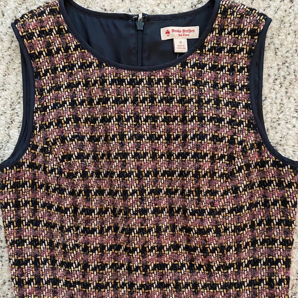 Gold/Navy/Pink Tweed Sheath Dress